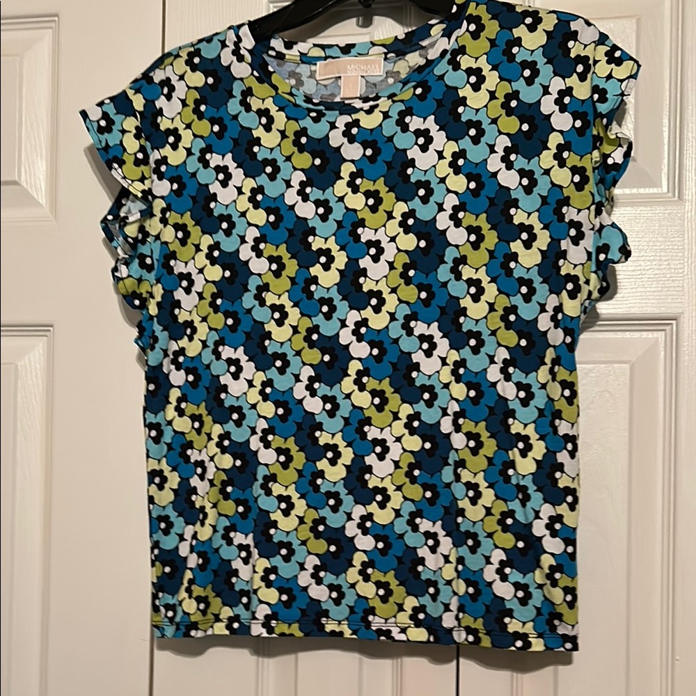 Michael Kors Blue and Yellow Floral Top